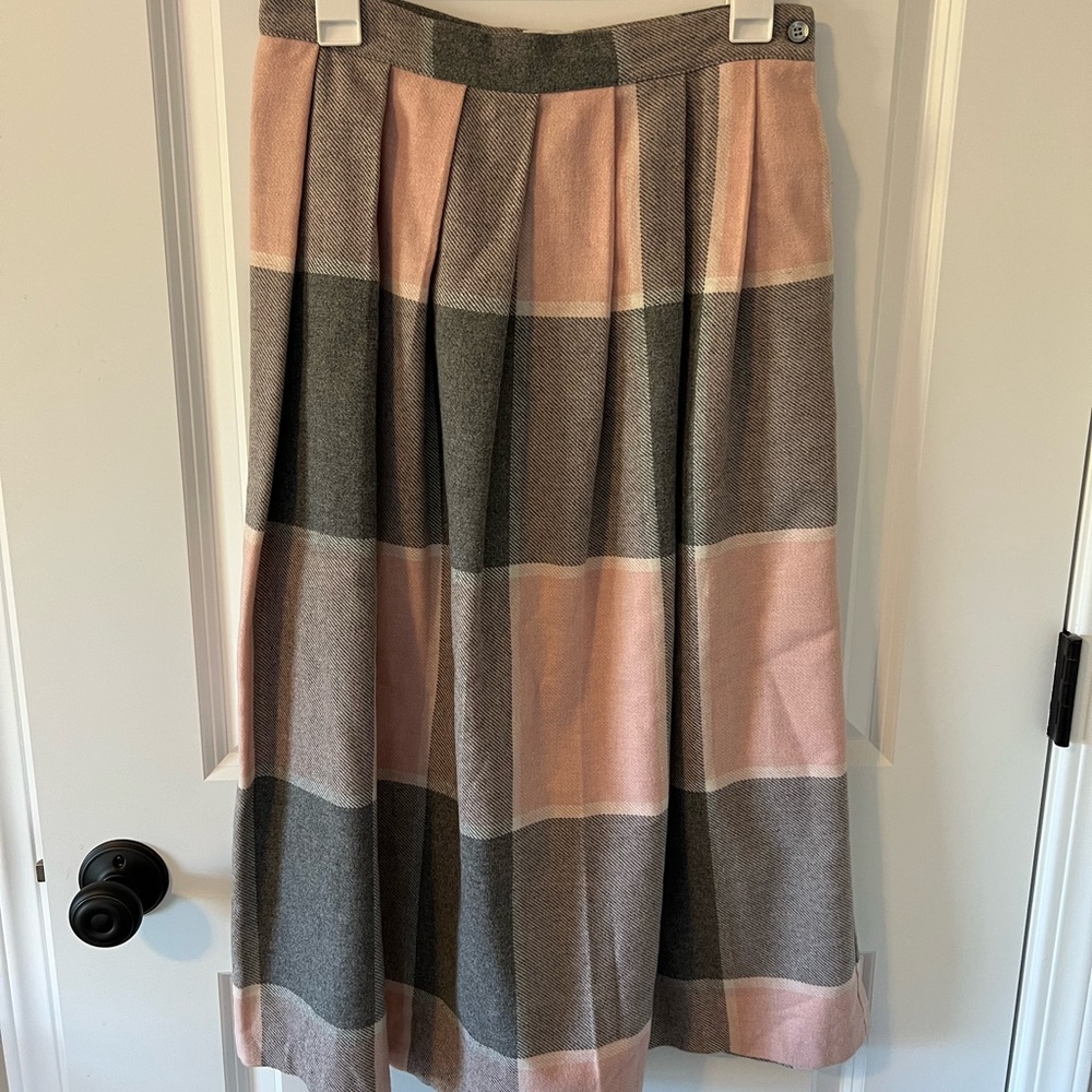 Vintage Plaid Pleated Midi Skirt